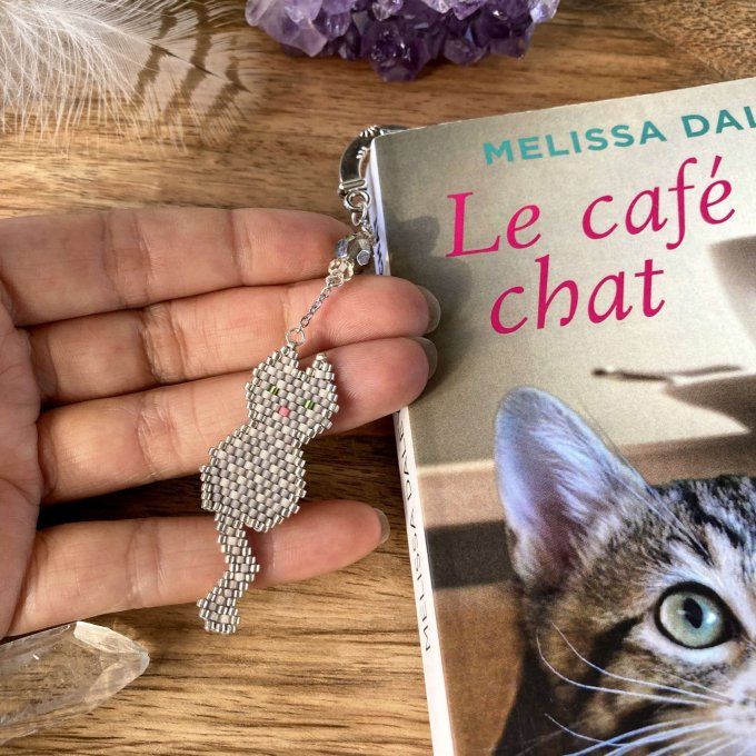 Marque-pages chat gris en perles Miyuki