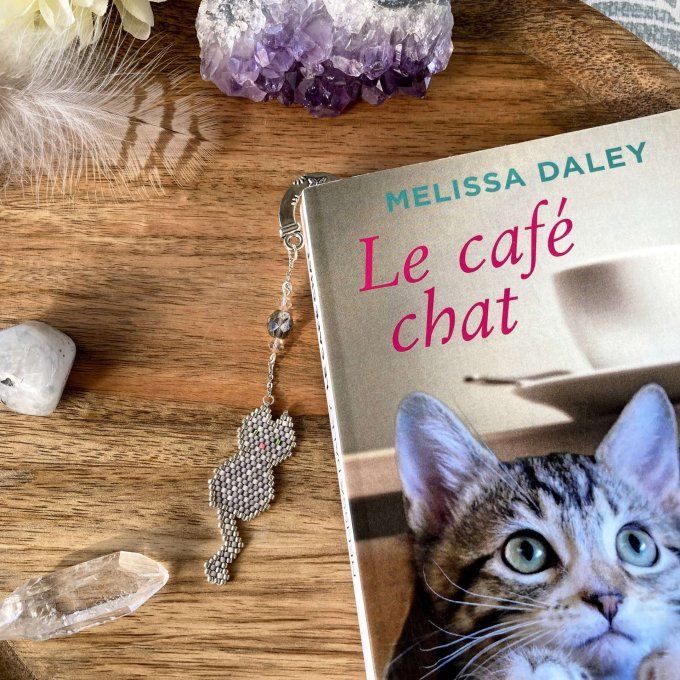 Marque-pages chat gris en perles Miyuki