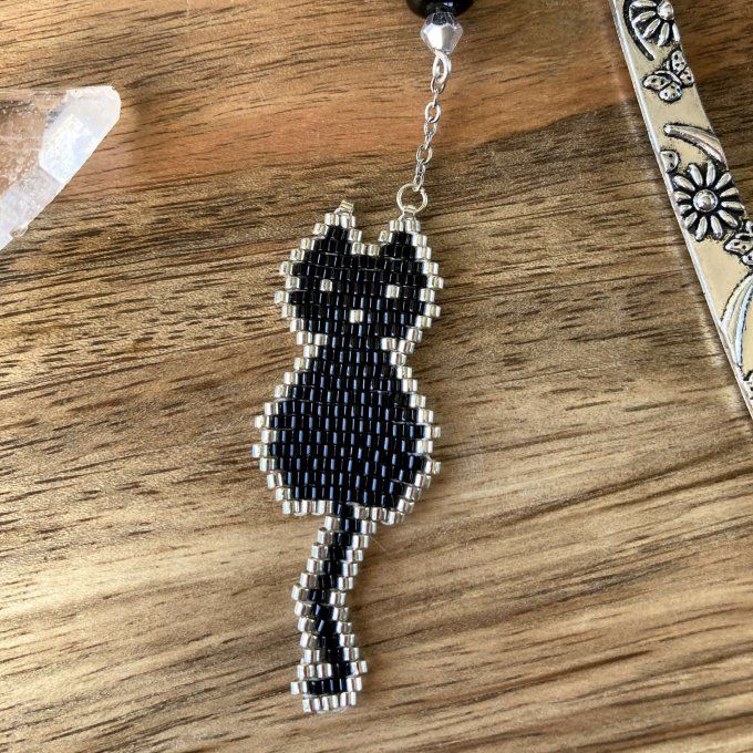 Marque-pages chat noir en perles Miyuki 