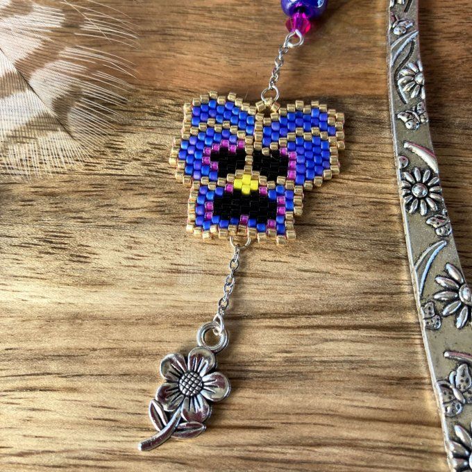 Marque page fleur de pensée, tissage de perles Miyuki