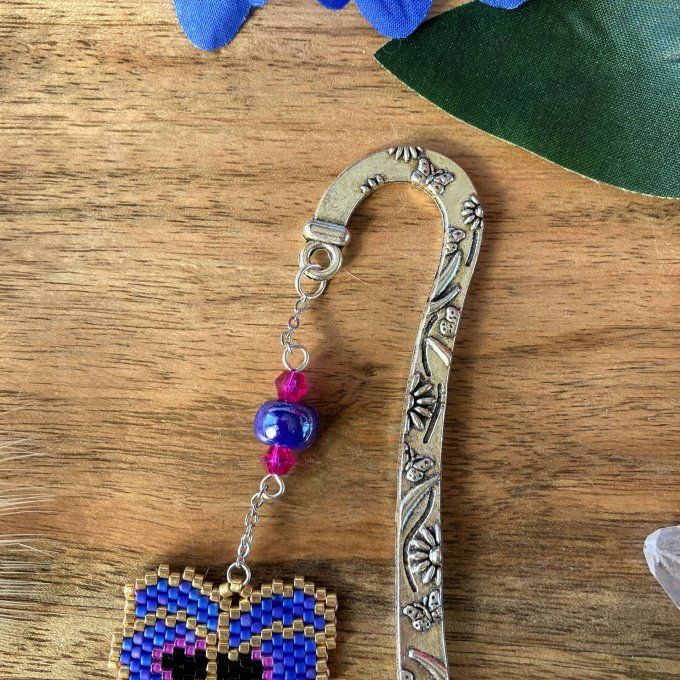 Marque page fleur de pensée, tissage de perles Miyuki