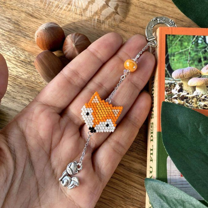 Marque-pages petit renard, tissage en perles Miyuki