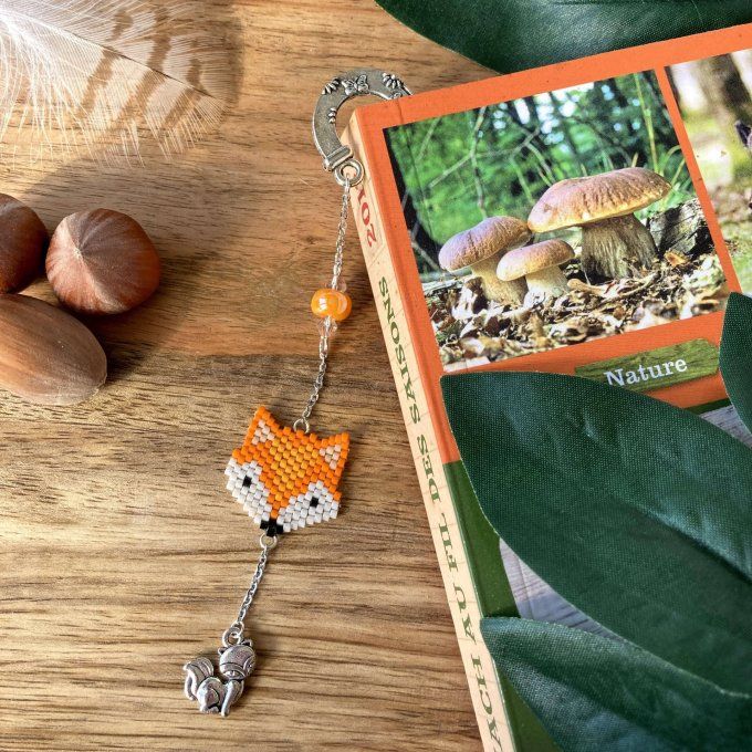 Marque-pages petit renard, tissage en perles Miyuki