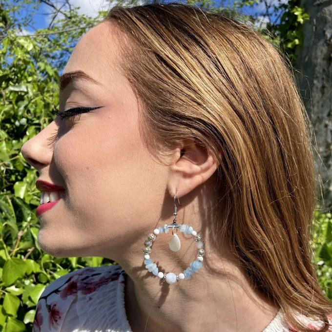 Boucles d’oreilles créoles en Aigue-Marine 