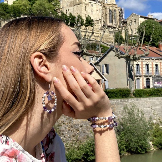 Boucles d’oreilles créoles en Améthyste 