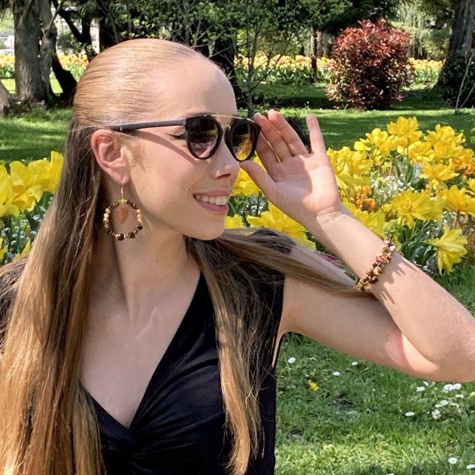 Boucles d’oreilles créoles en Œil de Tigre 