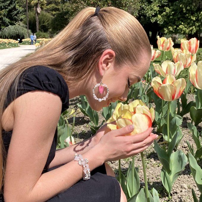 Boucles d’oreilles créoles en Quartz-Rose 