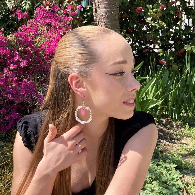 Boucles d’oreilles créoles en Quartz-Rose 