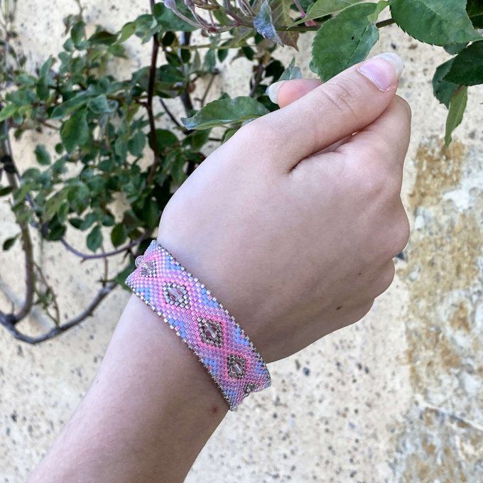 Bracelet tissé en perles Miyuki rose et mauve, violet