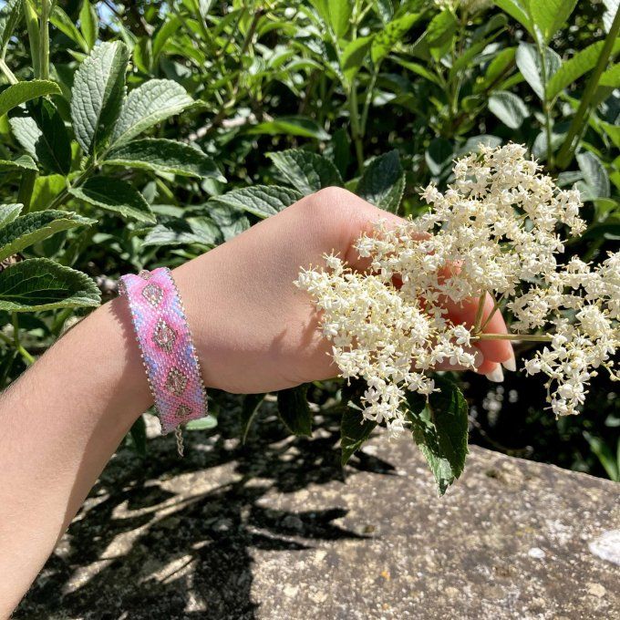 Bracelet tissé en perles Miyuki rose et mauve, violet