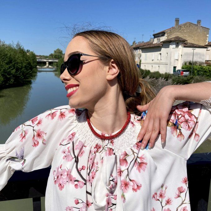 Collier Bracelet en perles de rocailles camaïeu de rouges 
