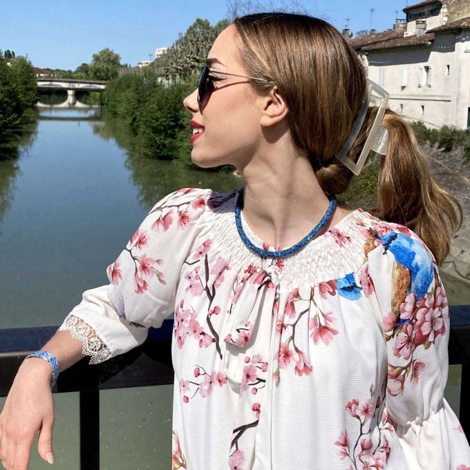 Collier Bracelet en perles de rocailles camaïeu de bleu vert canard 