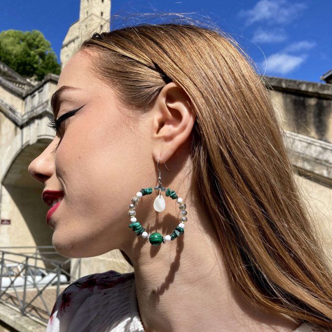 Boucles d'oreilles Créoles en Malachite