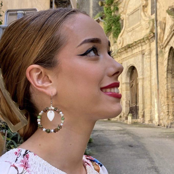 Boucles d’oreilles créoles en Unakite 