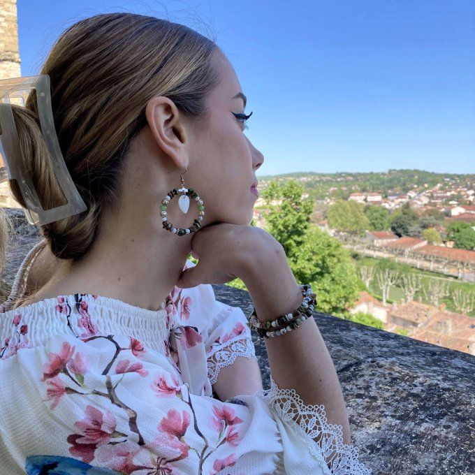 Boucles d’oreilles créoles en Unakite 