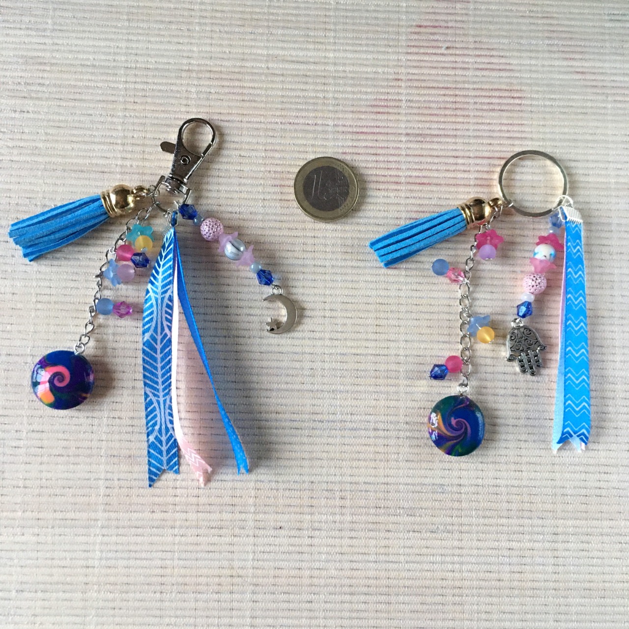 Porte-clefs / bijou de sac, bleu & rose