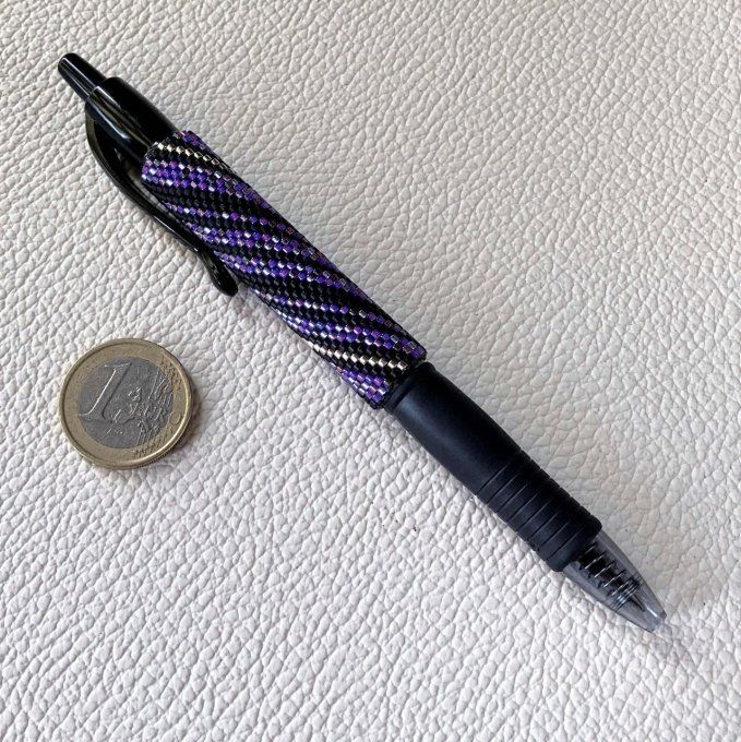 Stylo rechargeable violet décoré en perles Miyuki 