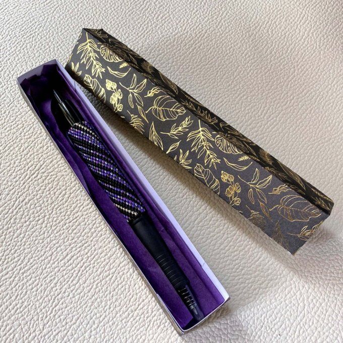 Stylo rechargeable violet décoré en perles Miyuki 