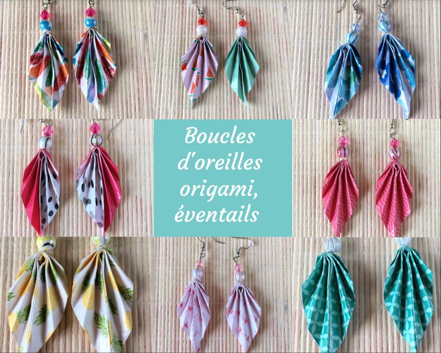 Boucles d'Oreilles Origami : éventail en papier