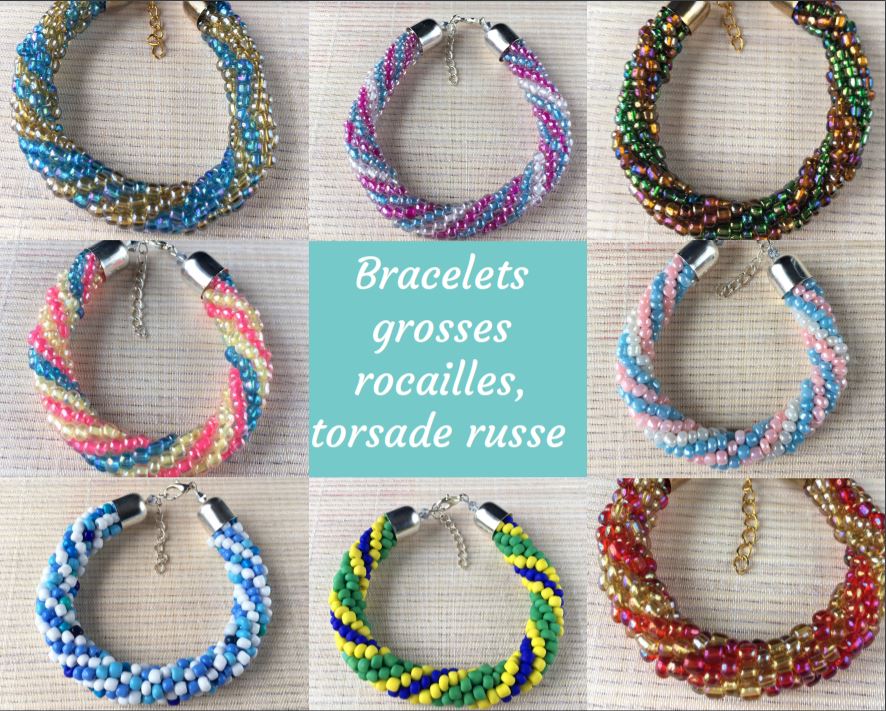 Bracelets grosses rocailles, torsade Russe au crochet