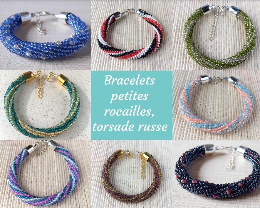 Bracelets petites rocailles, torsade Russe au crochet