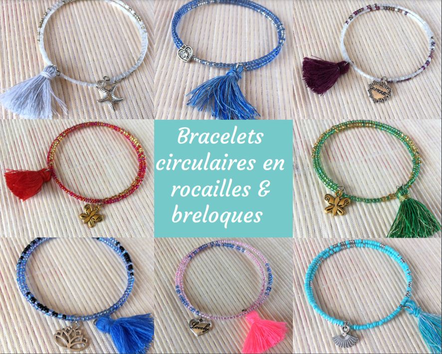 Bracelets en Perles de Rocailles circulaires, breloques et pompons