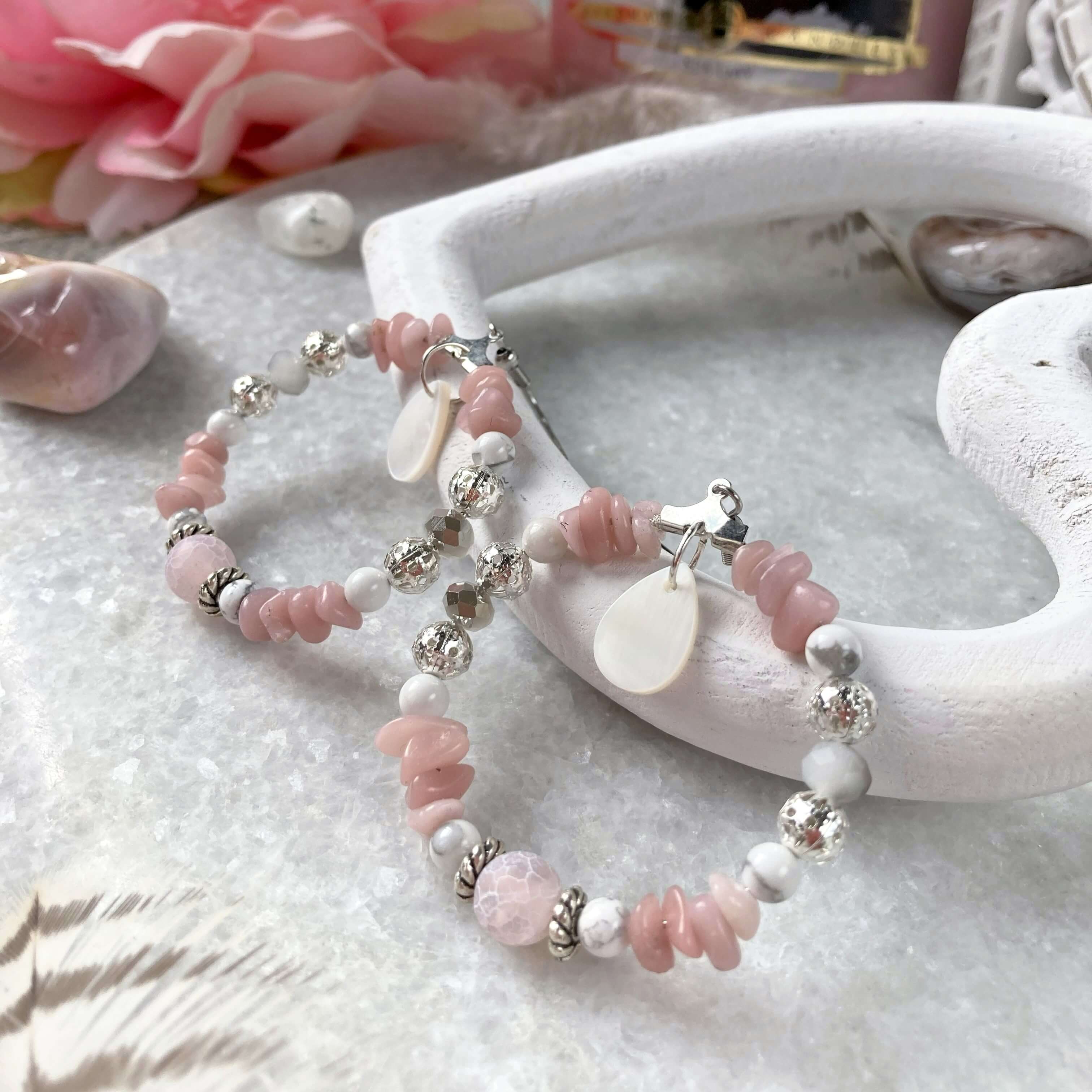 bijou en opale rose - boucles d'oreilles en opale rose