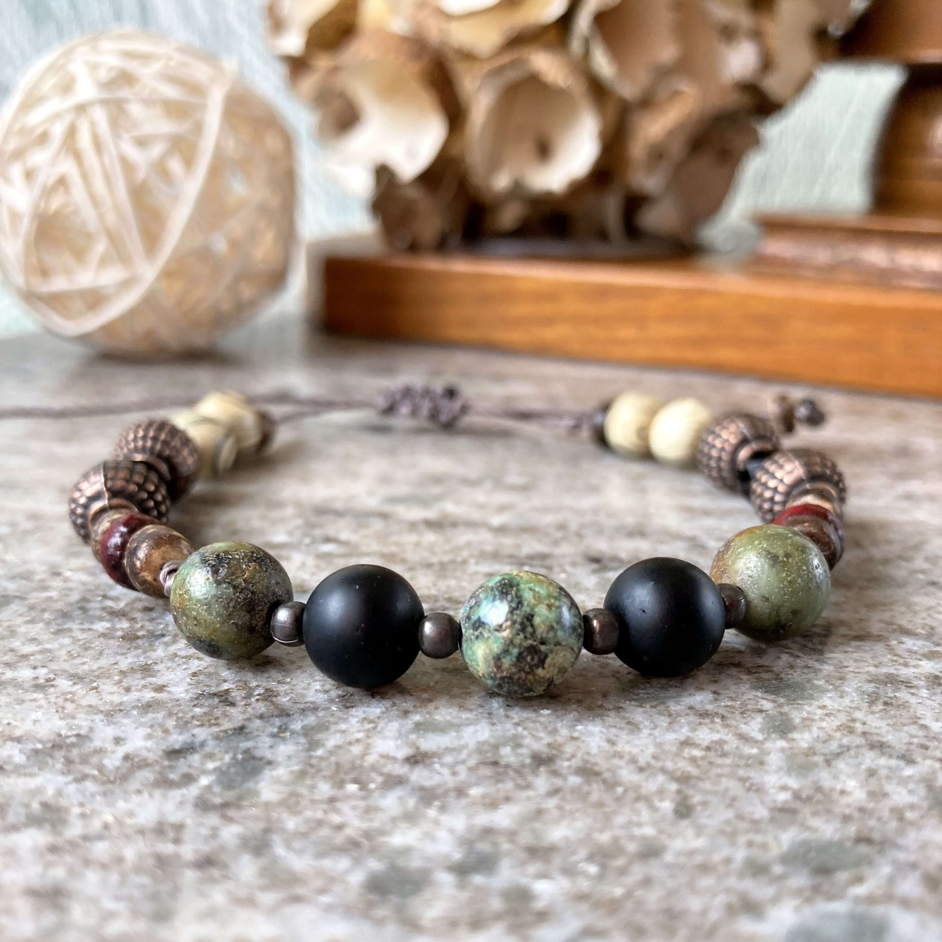Bracelet homme en pierres naturelles et bois