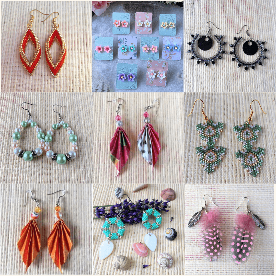 Boucles d'oreilles originales, bijoux fantaisie, faites main en France